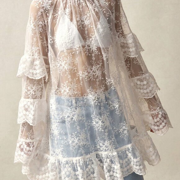 White Boho Casual Women's Long Sleeve Mini Dress - Picture 6 of 8